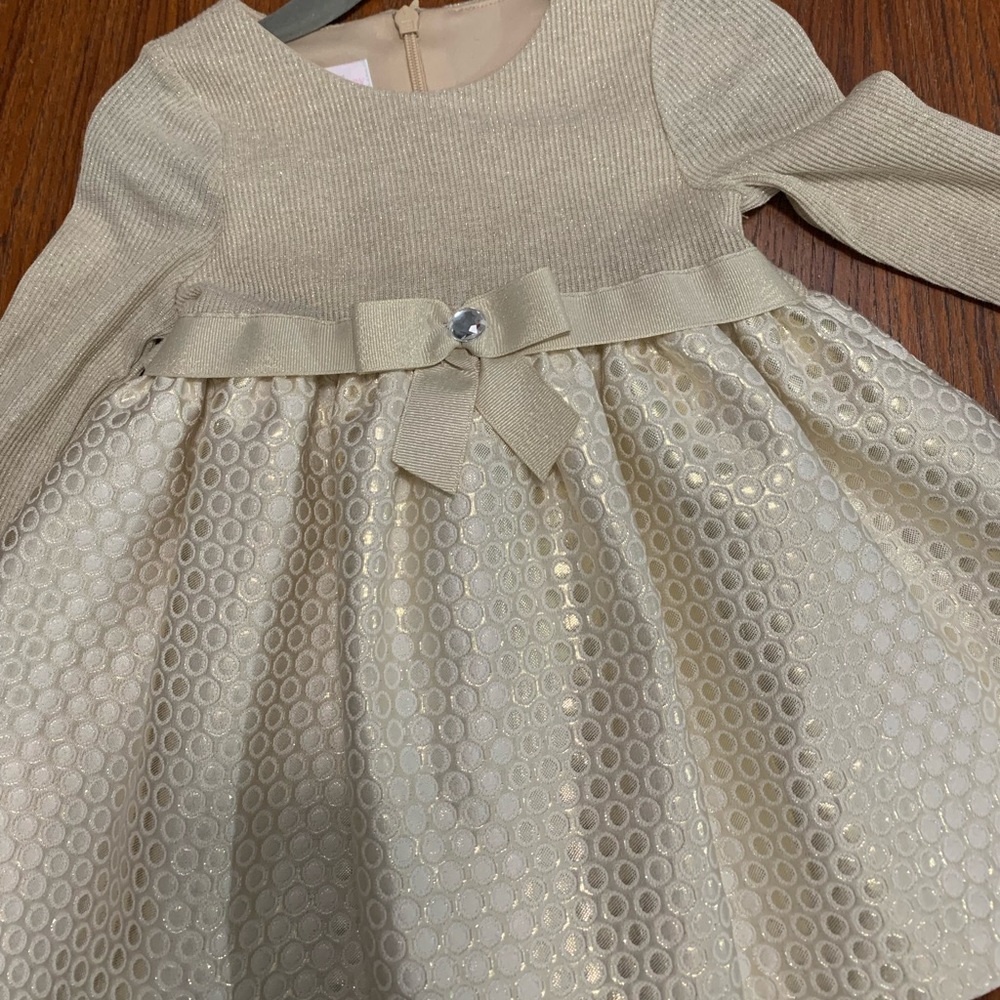 NWT Bonnie Jean Baby Girl Gold Fancy Dress - Size 12 Months